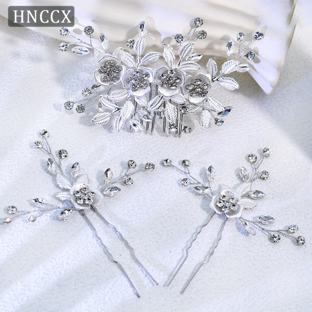 

YouLaPan Elegant Bridal Wedding Rhinestone Comb Set Hair Accessories Handmade Alloy Flowers Leaf Headwear Women Headpiece HP343