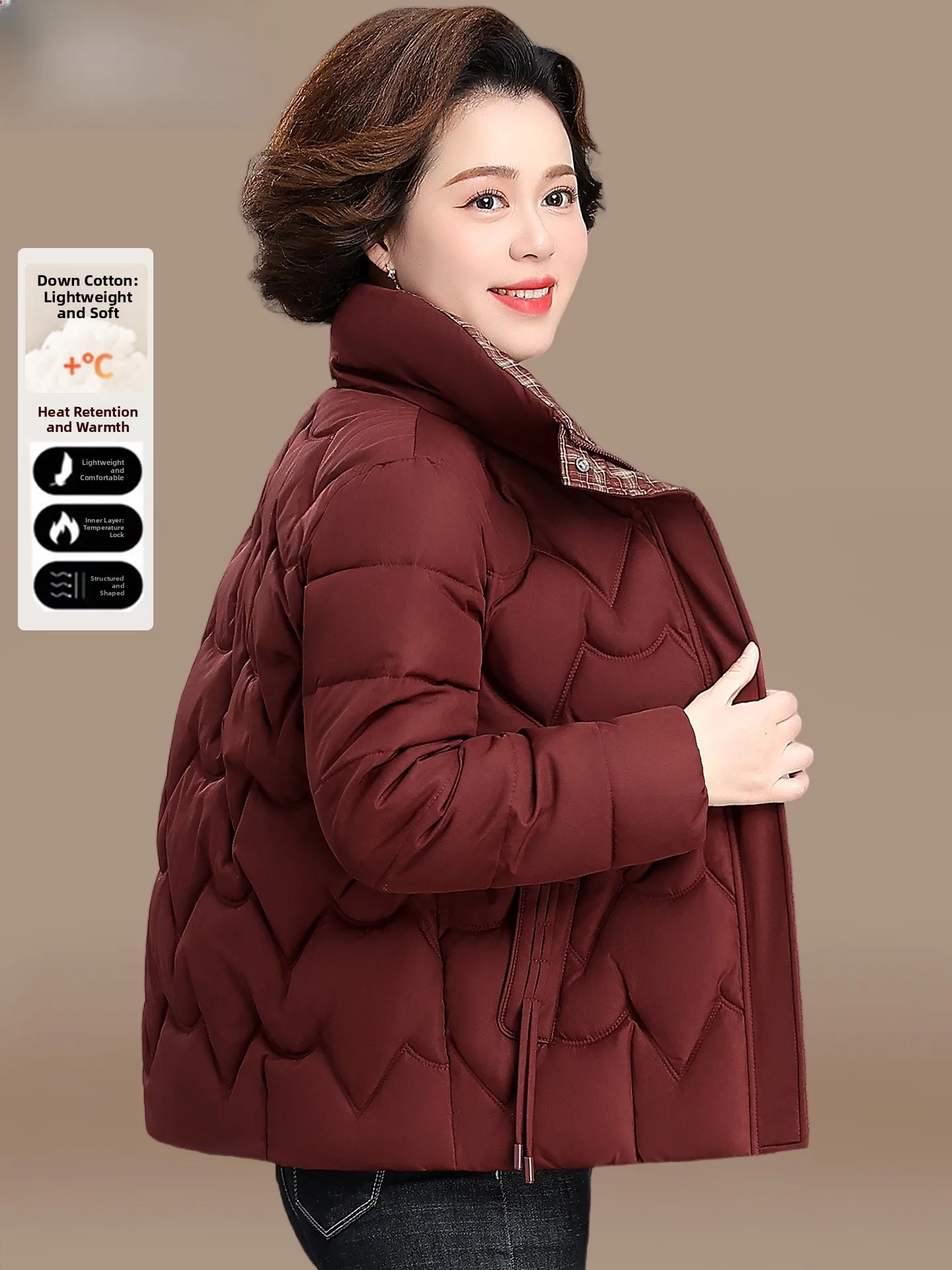 

Зимняя модная утепленная куртка из хлопка и пуха для женщин, длинные брюки, теплый утолщенный пуховик для мам, корейский стиль, цвет бургунди