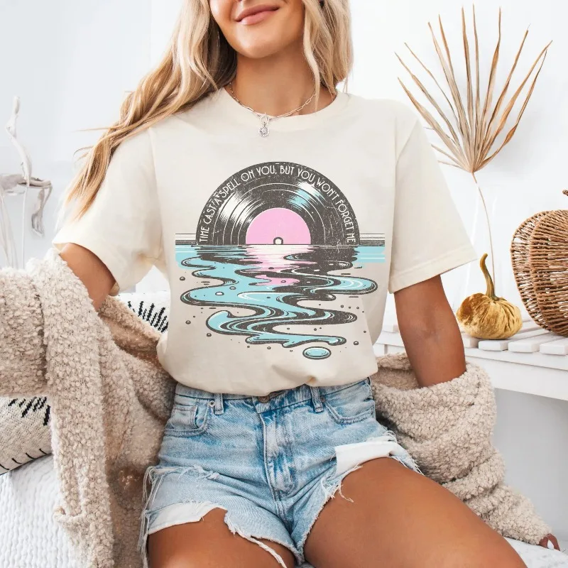 Time Has Cast A Spell on You, Retro Vinyl Record T-shirt, Summer New Retro Casual Suitable for Both Men and Women