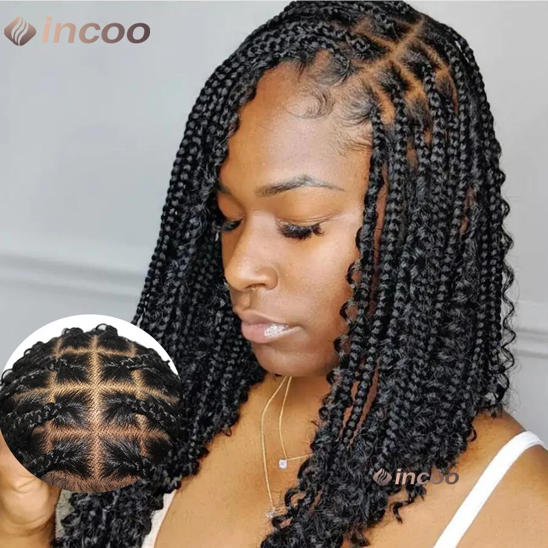 Sintético curto Bob caixa trançada perucas para mulheres negras, tranças jumbo, cabelo curto africano boho trançado, extensões, 12"