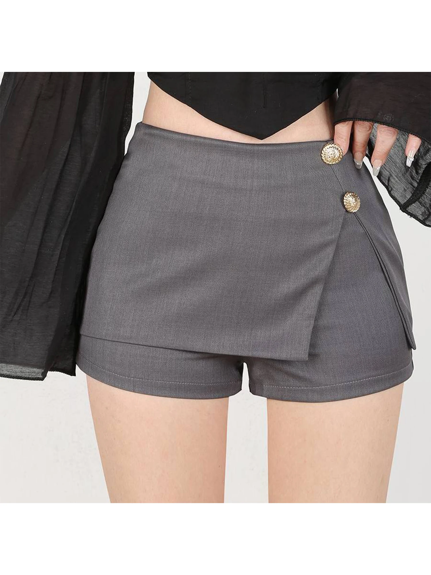 Women Grey Sexy Slit Bodycon Mini Skirt Vintage Harajuku Y2K Gyaru A-Line Midi Skirt High Waist Suit Skort for Women Summer 2026