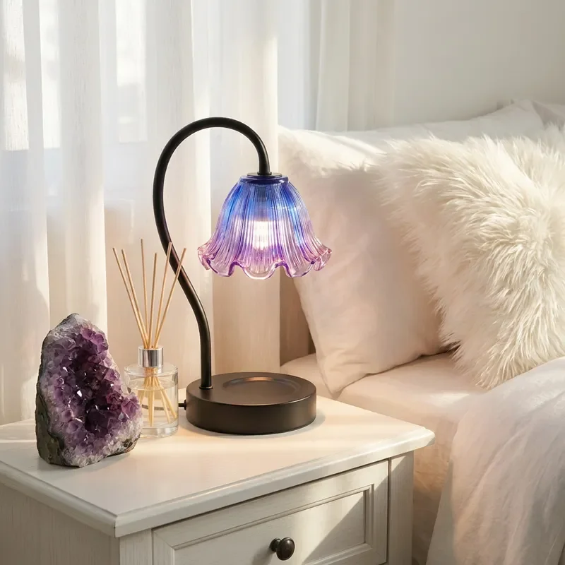 Electric Wax Warmer Lamp Glass Aroma Diffuser Candle Melter for Essential Oil Bedroom Desk Decor Ambient Light Home Fragrance