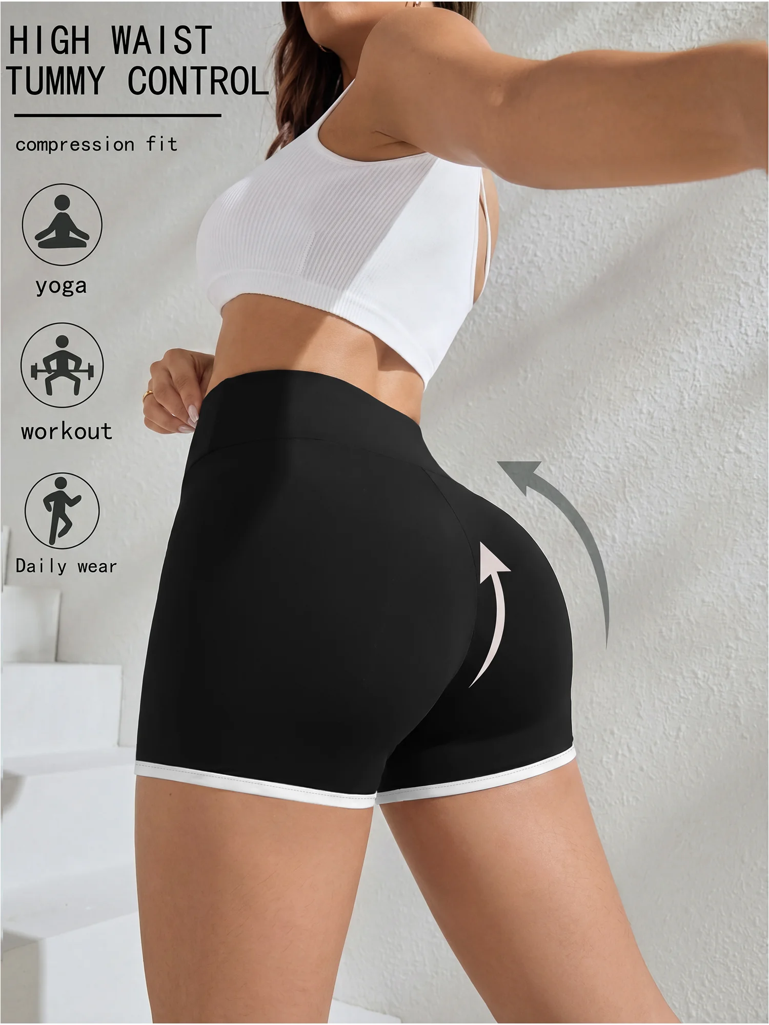 Slim Hip Lifting Short Pants Contrast White Piping Wrap High Rise Soft Stretch Ladies Daily Walking Casual Bottom Shorts