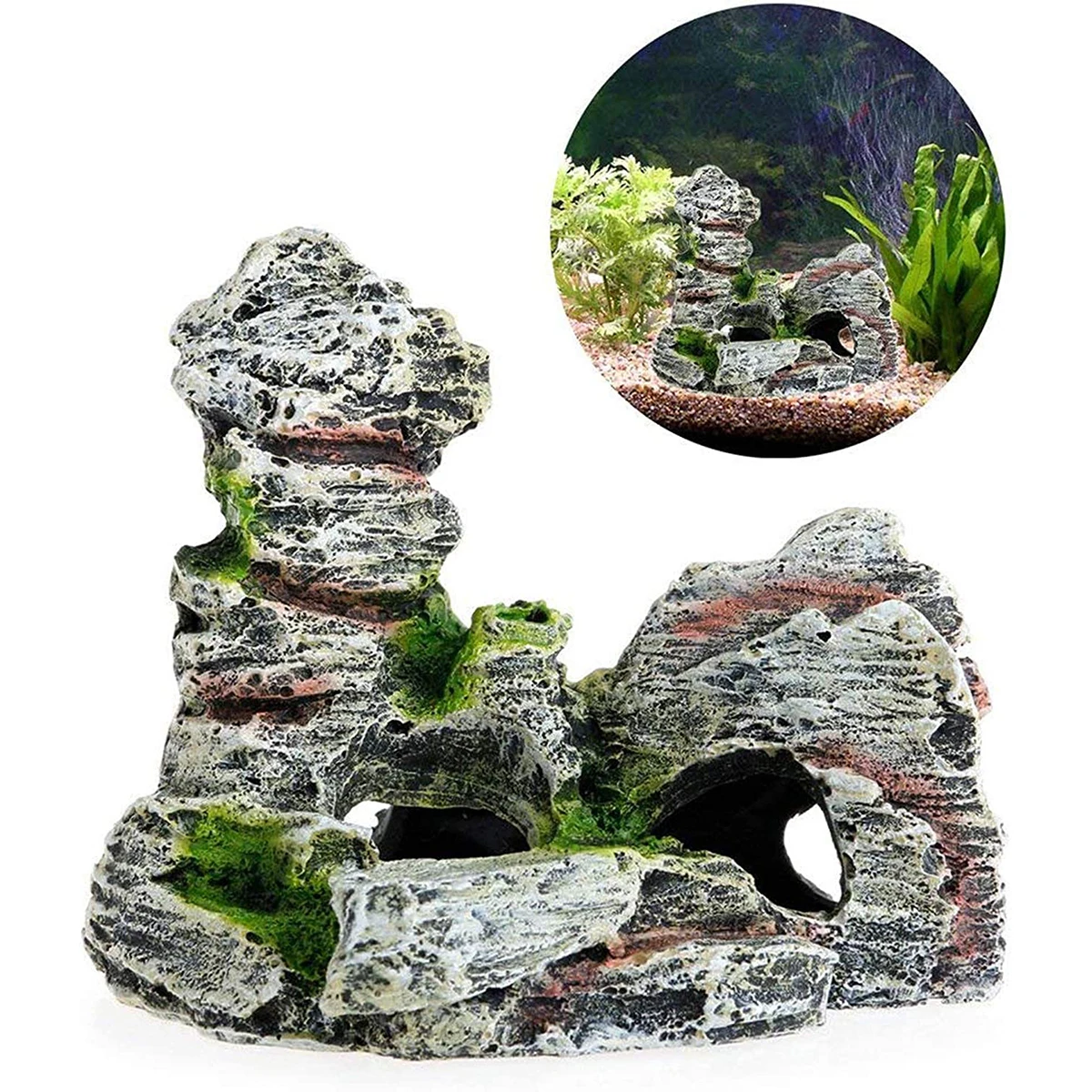 Artificial Moss Hiding Cave Mountain View Underwater Fish Tank Ornament Landscaping Craft Living Room Resin Aquarium Rockery