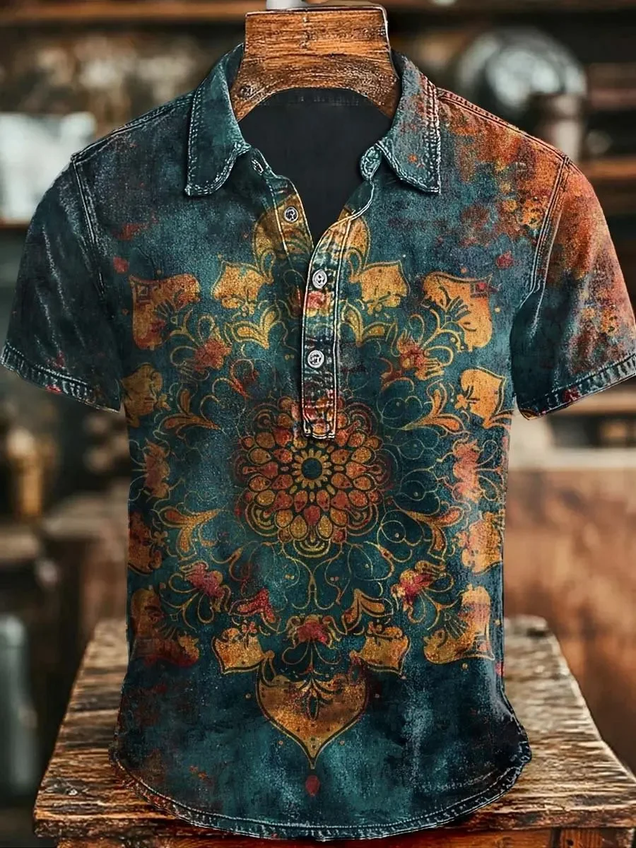 Nueva Camisa Polo Casual de Manga Corta para Hombre con Estampado a Cuadros y Patrón de Serpiente Amarillo Verde Desgastado