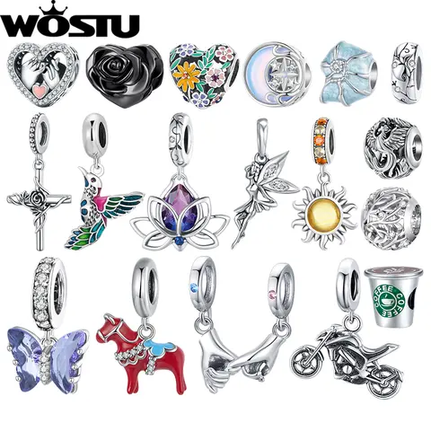 WOSTU Copper Dala Horse Charms Flower Love Beads Lotus Pendant Cute Fit DIY Bracelet for Women Fashion Jewelry Gift Wholesale