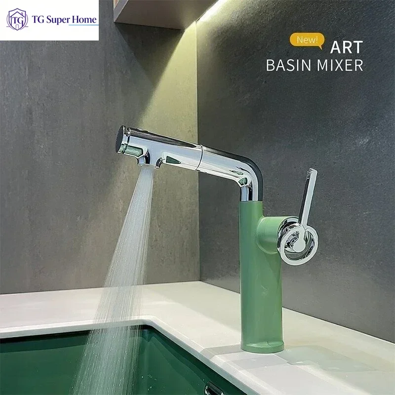 Luxury Lift-and-Slide Basin Tap for Bathroom Vanity Units – Multi-Function Swivel Tap for Hot and Cold Water