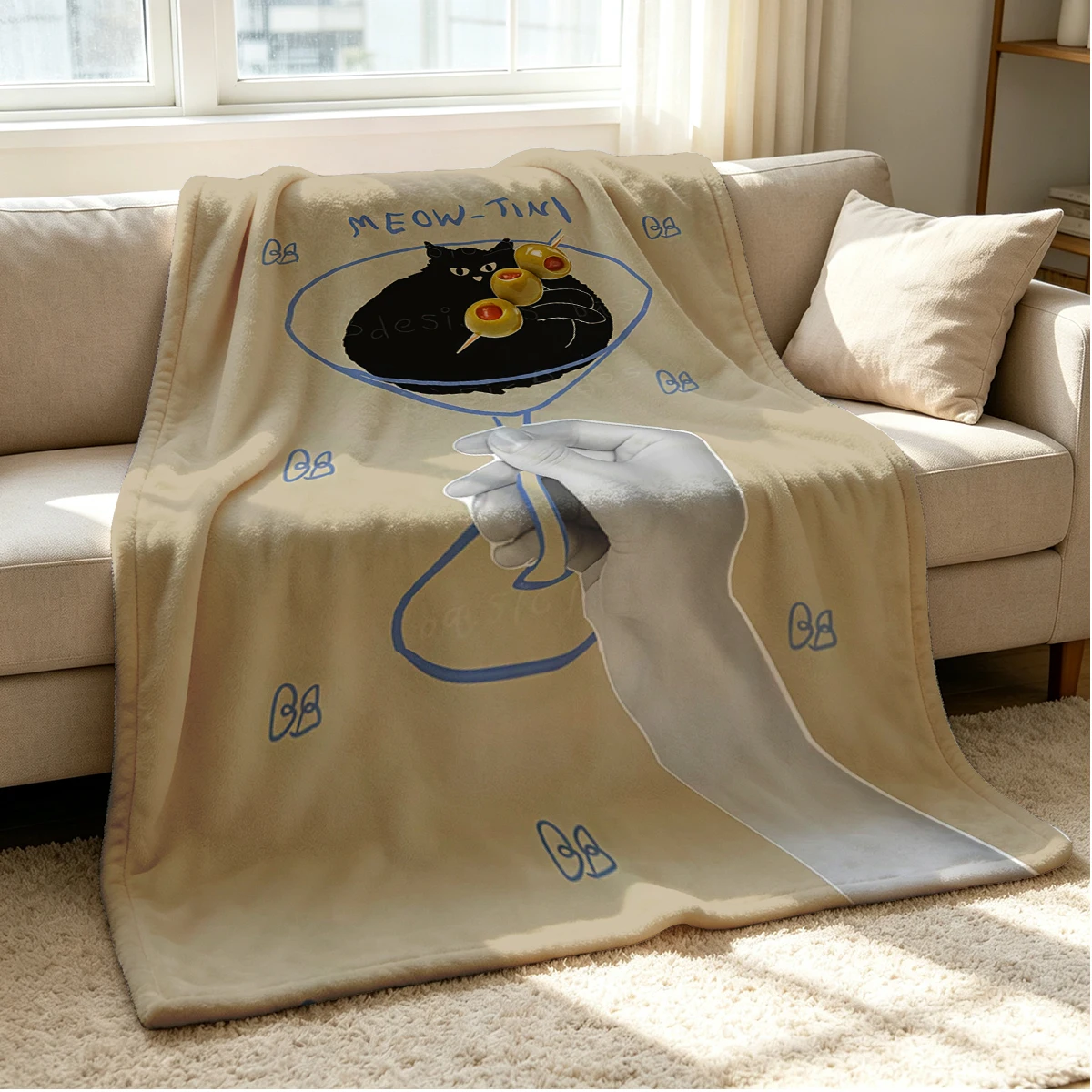Cat Cocktail Flannel Blanket Warm Soft Halloween Christmas Couch Warm Cozy Decorative Decor Gift for All Season