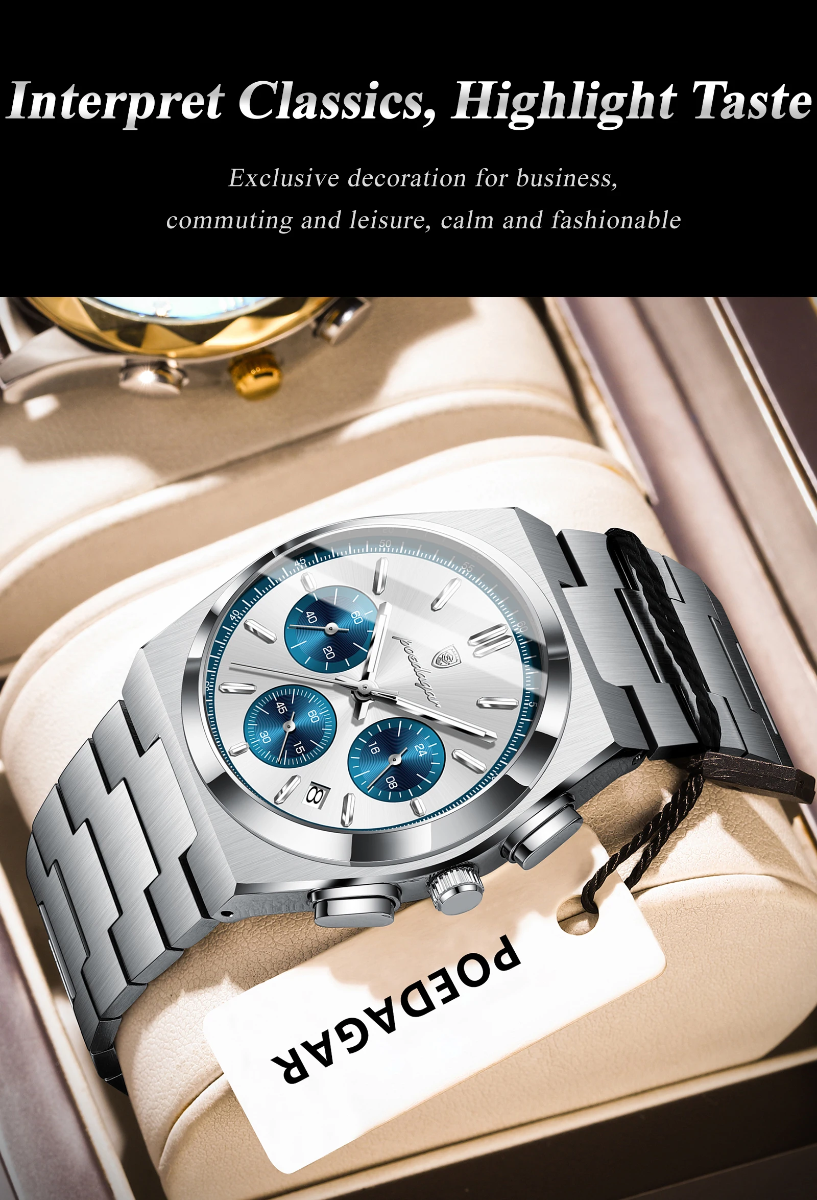 POEDAGAR Top Mode Mann Armbanduhr Chronograph Datum Edelstahl Business Männer Uhr Wasserdicht Leucht männer Quarz Uhren – Detail 14