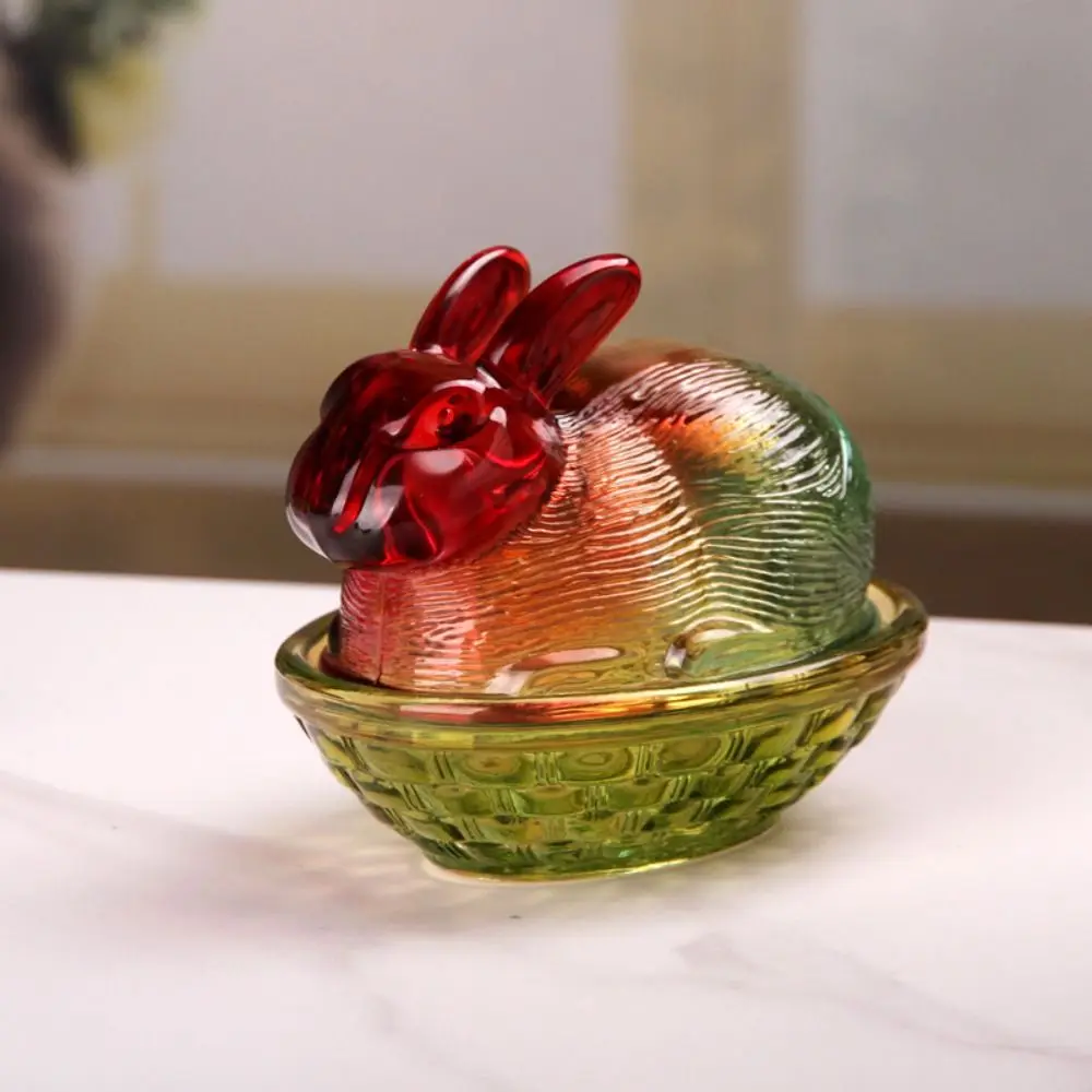 Rabbit-Shaped Glass Candy Dish Easter Bunny with Lid Candy Bowl Colorful Tabletop Dessert Plate