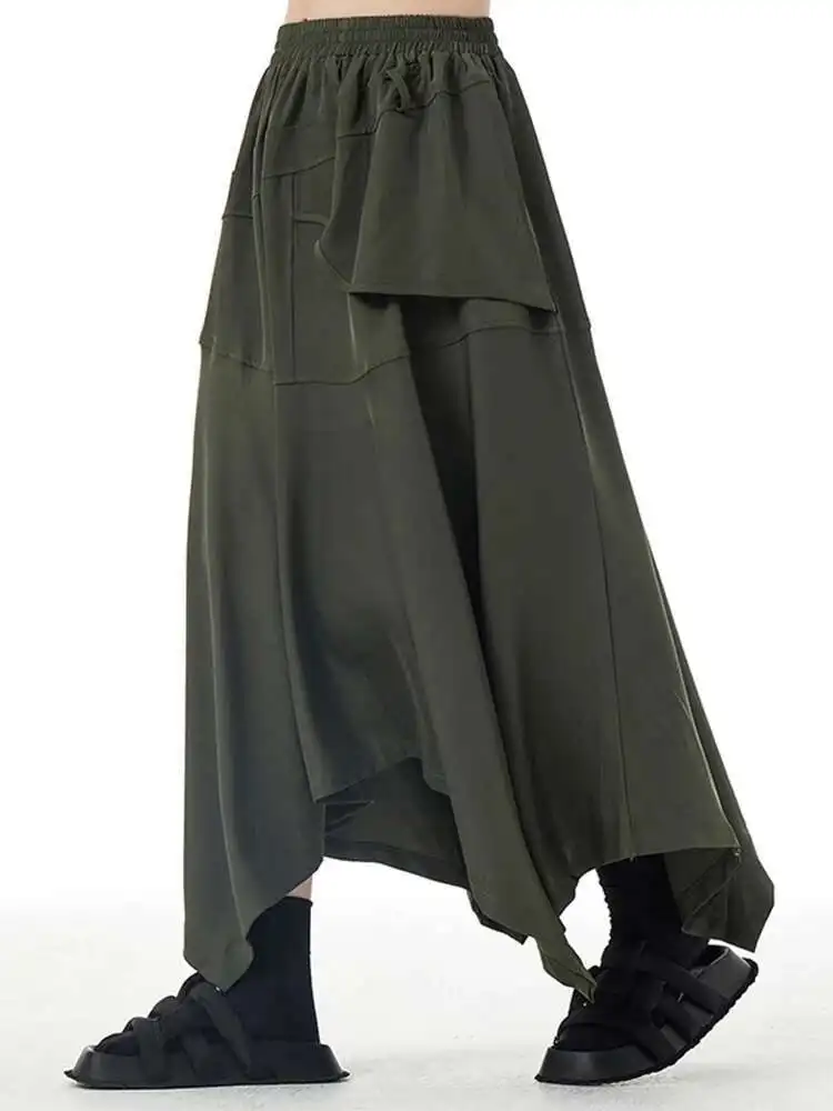 High Elastic Waist Black Pocket Irregular Hem A-line Half-body Skirt Women Fashion Tide New Spring Autumn