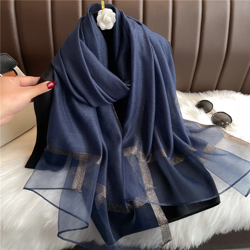 Modischer Luxus Einfarbiger Langer Seidenschal für Damen Weicher Glatter Schal Kopftuch Hijab Outdoor-Schal Langer Umhang Strandtuch – Detail 11
