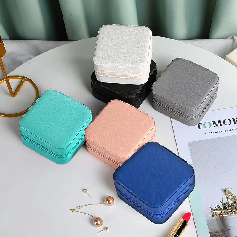 Simple storage jewelry box PU Mirror jewelry box Portable travel earrings necklace storage box