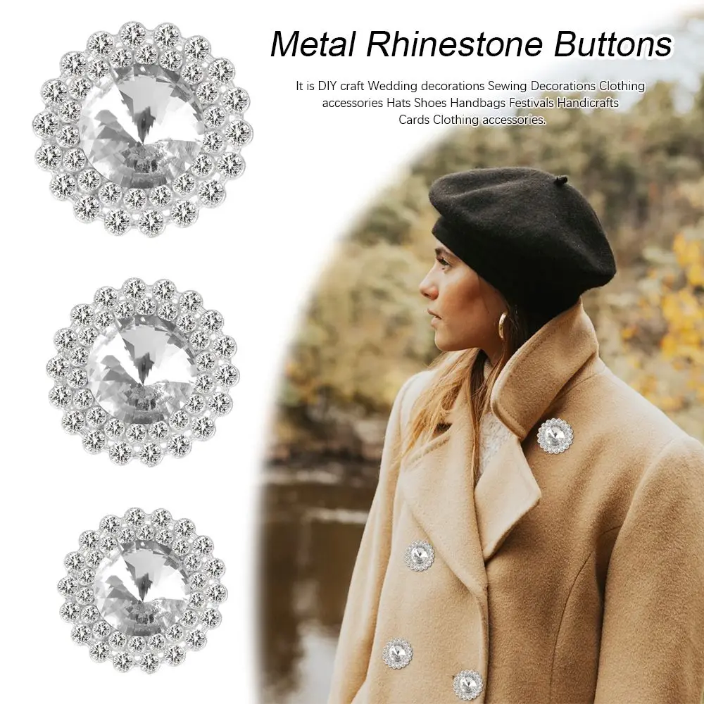 10Pcs/Set Clothing Accessories DIY Sewing Button Shirt Buttons Scrapbook Accessories Metal Rhinestone Buttons Craft Decoration