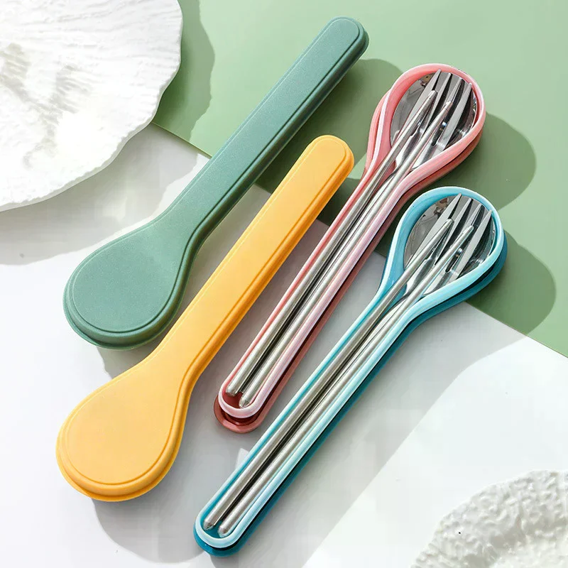 Four Piece Cutlery Set With Box Stainless Steel Korean Cutlery Spoon Fork Chopsticks Spoon Shape Box Cutlery Travelling view 5
