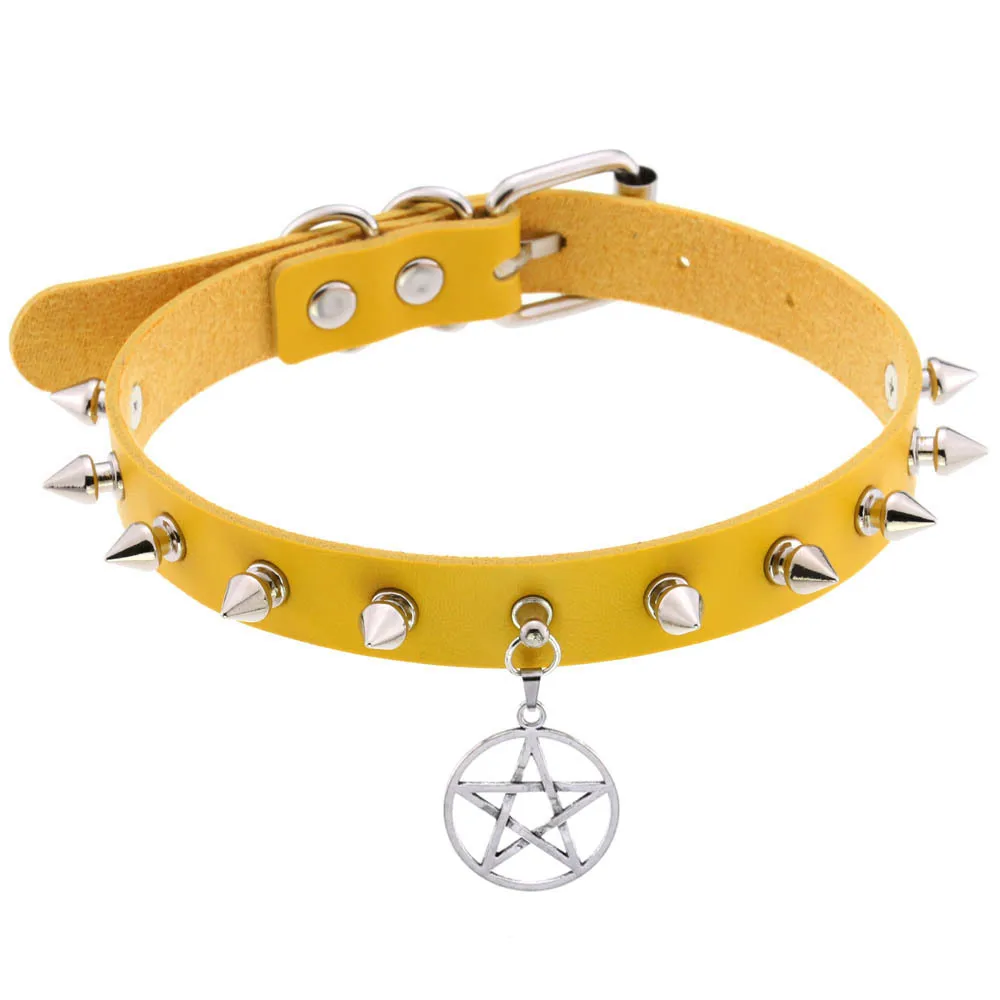Punk Gothic Personality Sexy Rock and roll Original design Five-pointed star Multicolored Leather Stainless steel Clavicle chain