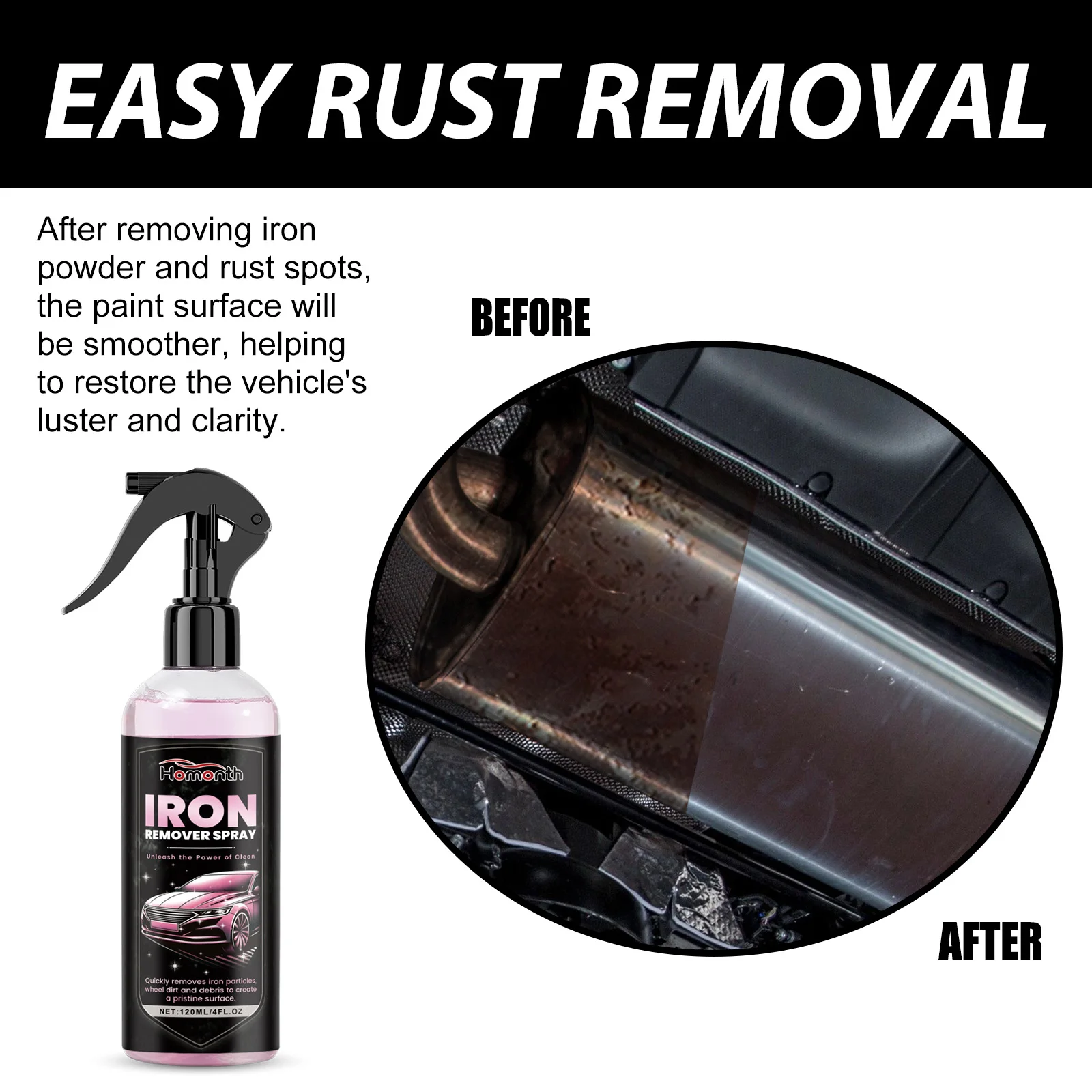 Homonth 120ml Rust Remover Paint Cleaner Car Maintenance Powder Spray Iron Remover Wheel Cleaner Car Rust Removal Sprayfor Wheel