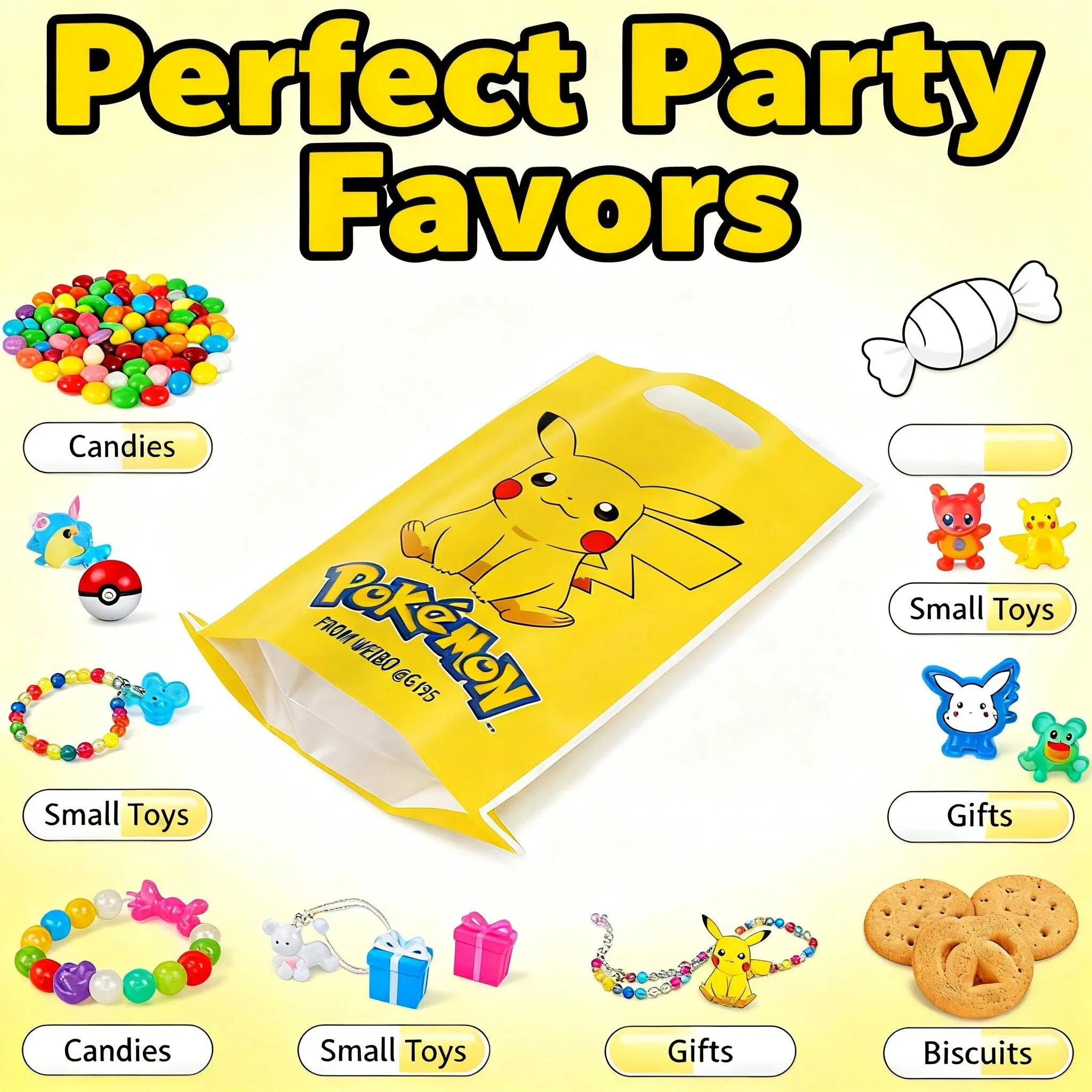 Set de Bolsas de Regalo de Cumpleaños de Pikachu, Figuras de Pokémon con Empaque de Dulces, Artículos para Fiestas de Pokémon para Celebración de Cumpleaños Infantiles