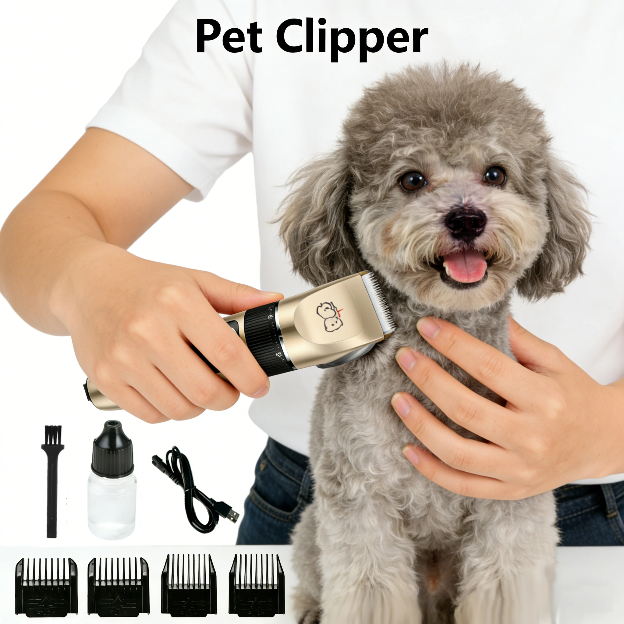 Clipper Pet Hair Professional Electric Grooming Kit for Dogs and Cats–Titanium Ceramic Blade,Non‑clogging,Detachable&Washable