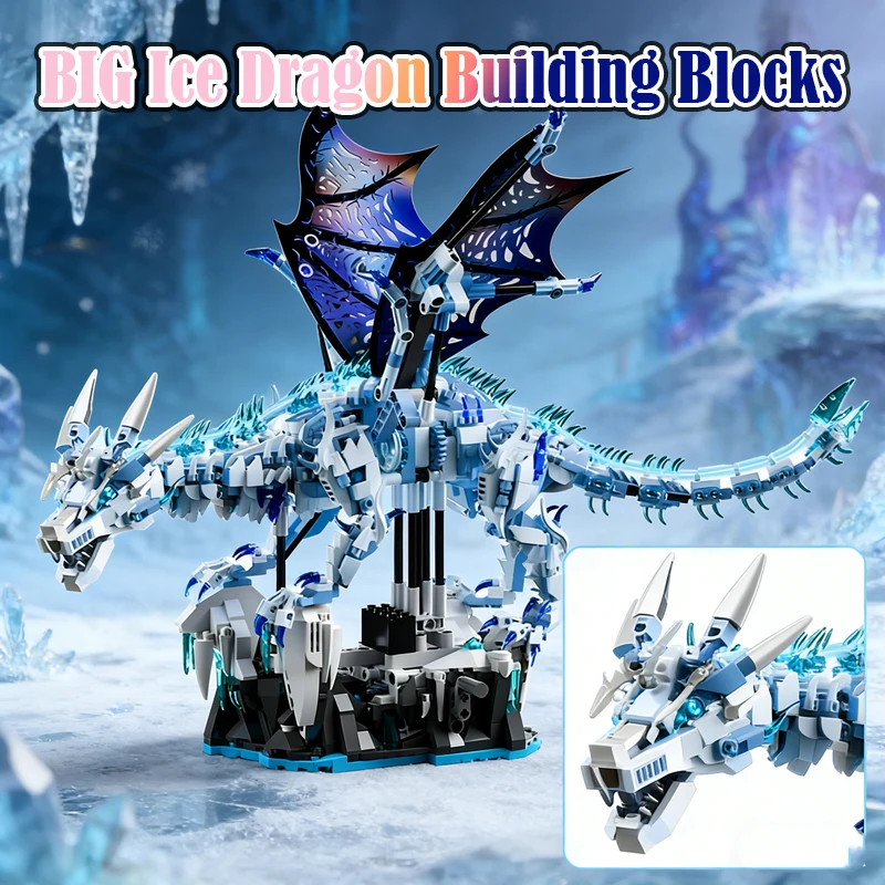 

Набор строительных блоков «Большой ледяной дракон» (1646 деталей), модель животного, дракон, выдувающий огонь, конструктор, игрушка для настольного декора, подарок для детей, украшение для дома