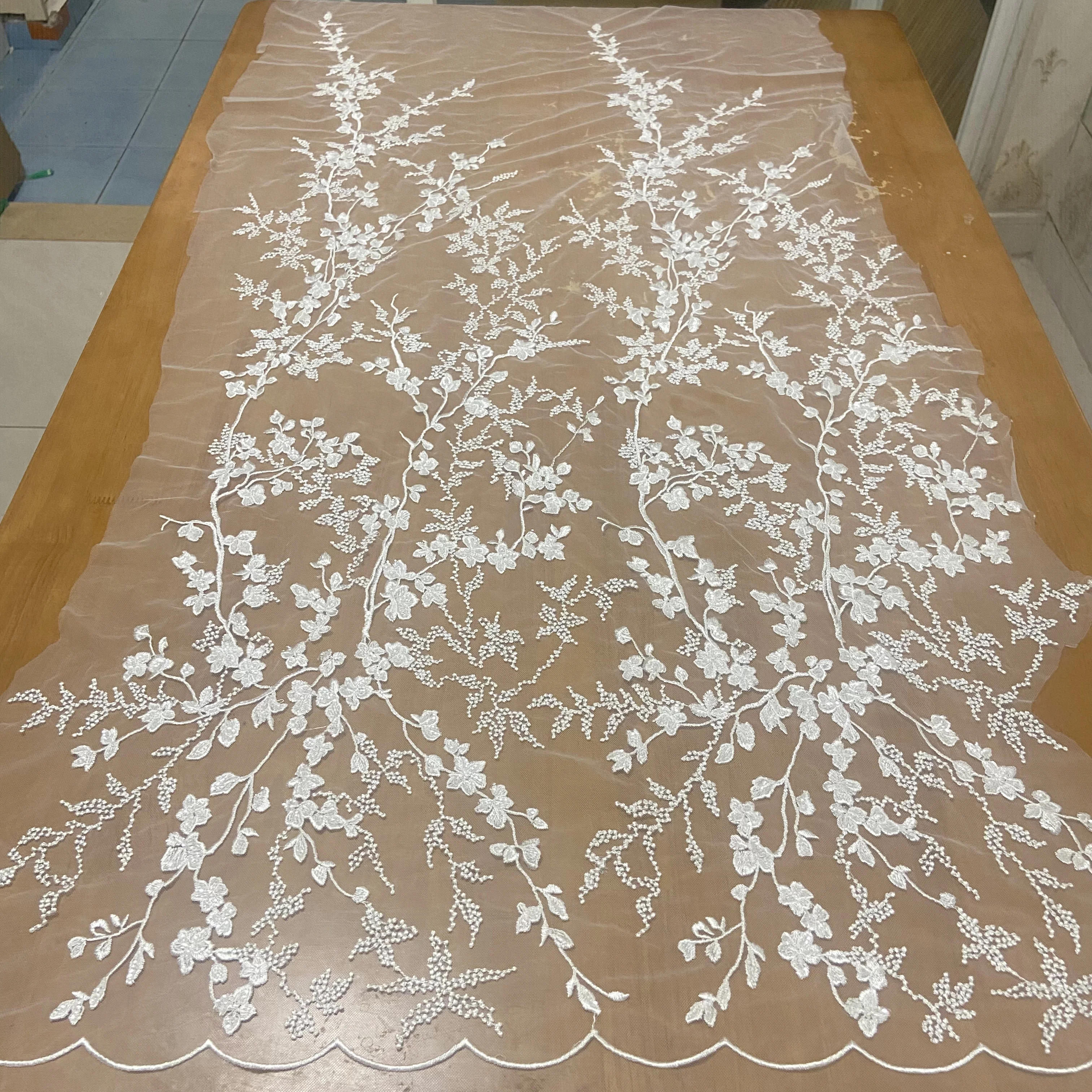 5Yards Simple Lines Of Lace Fabric With Sequins Suitable For Wedding Dresses And Evening Dresses Handmade
