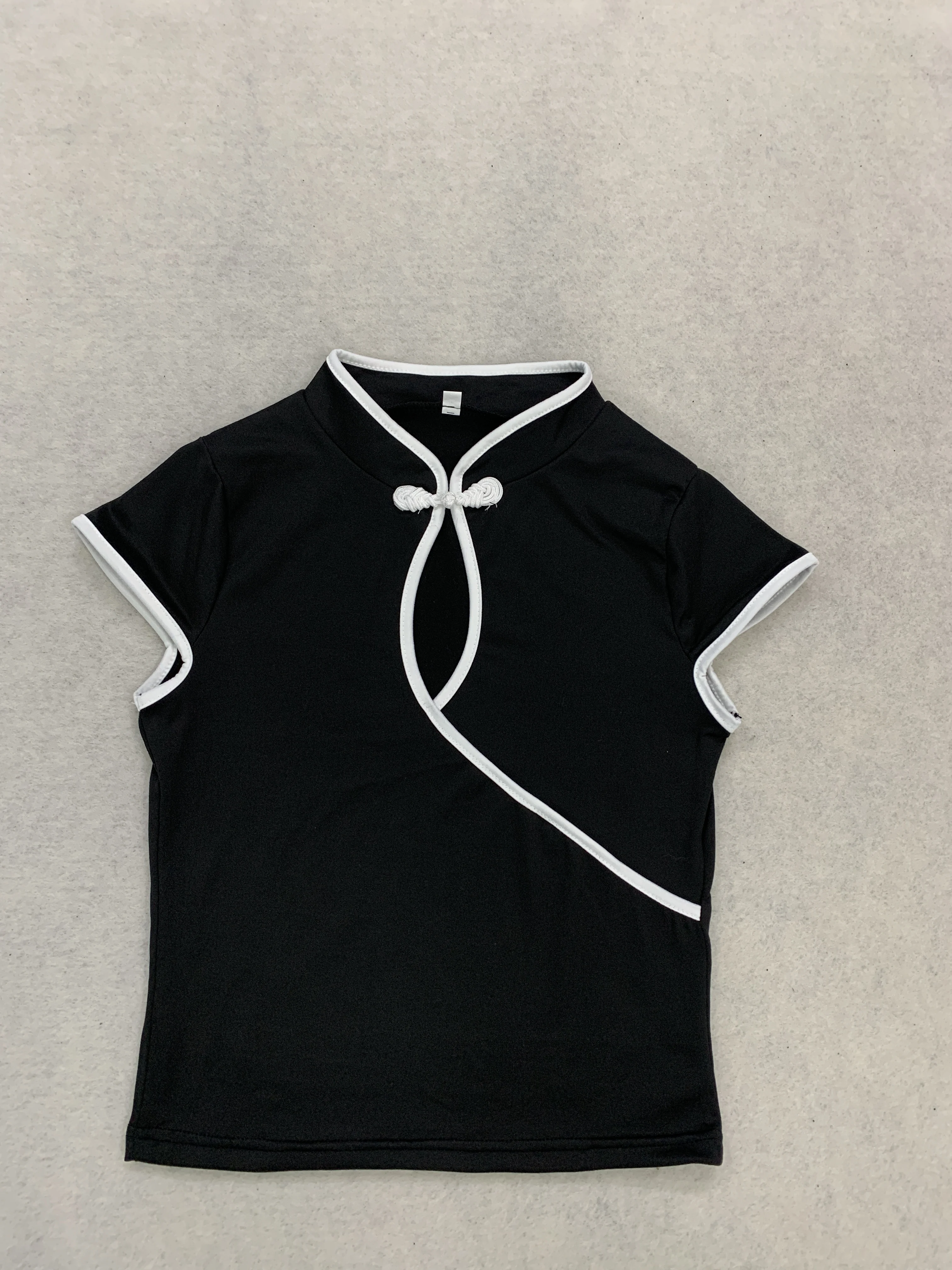 New Chinese European and American Y2K Elegant Solid Color Fashionable Slim Fit Buckle Neck Short Sleeve Top