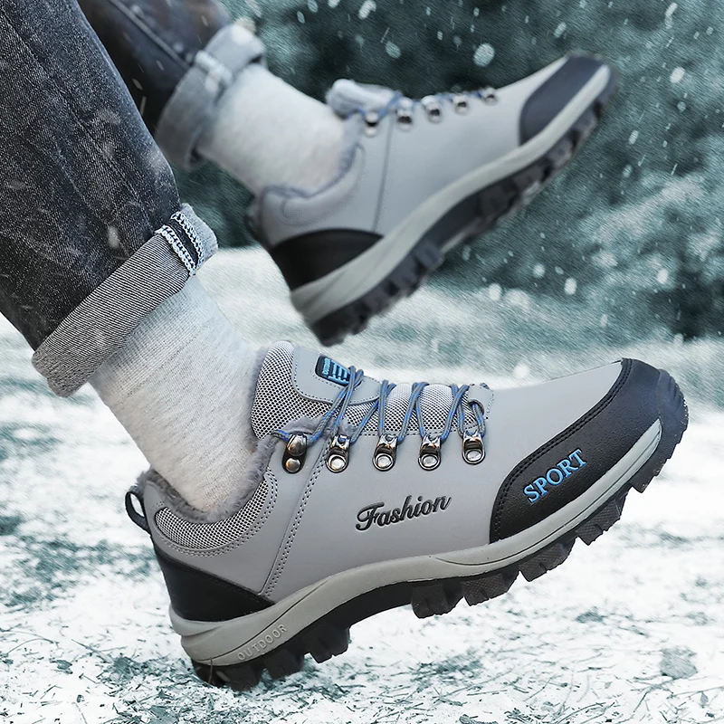 Winter Hiking Shoes Men’s Waterproof Outdoor Warm Sneakers Snow Boots Non-slip Trekking Shoes Anti-collision Walking Shoes Male