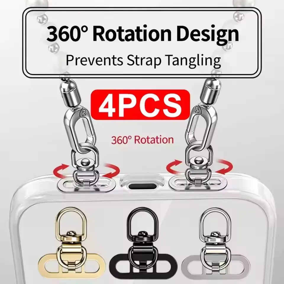 1-4pcs 360° Rotatable Stainless Steel Tab Phone Tether Portable Connecting Hanging Piece Lanyard Mobile Phone Case Clip Gaskets