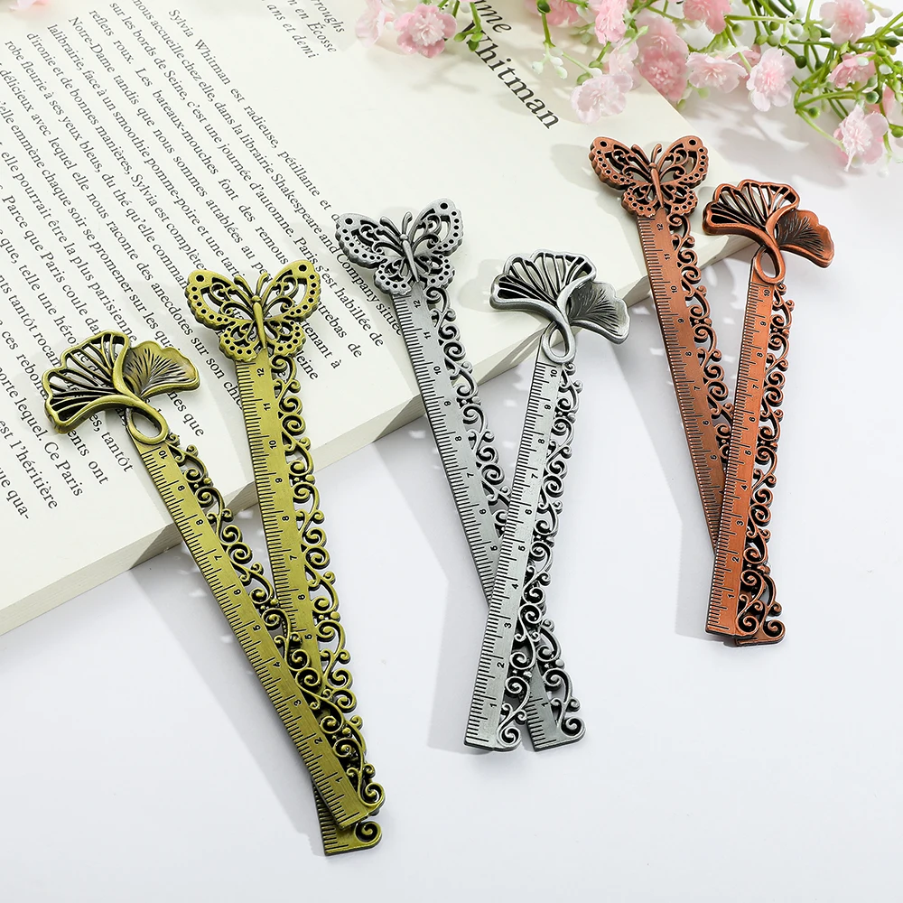 1Pcs Butterfly Ginkgo Biloba Metal Bookmarks for Book LoversOffice Stationery, Straight Ruler Tools, School Supplies for Women