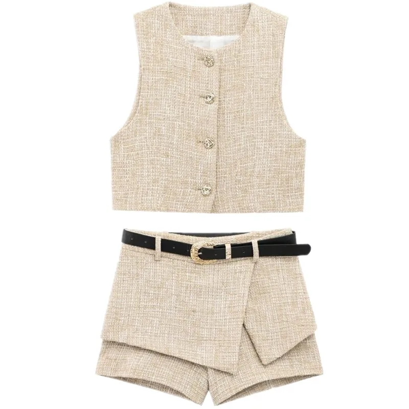

Spring 2025 High Waist Svel Texture ort Vest And orts Women's Faion Design Set High Quali Material Age 25-35