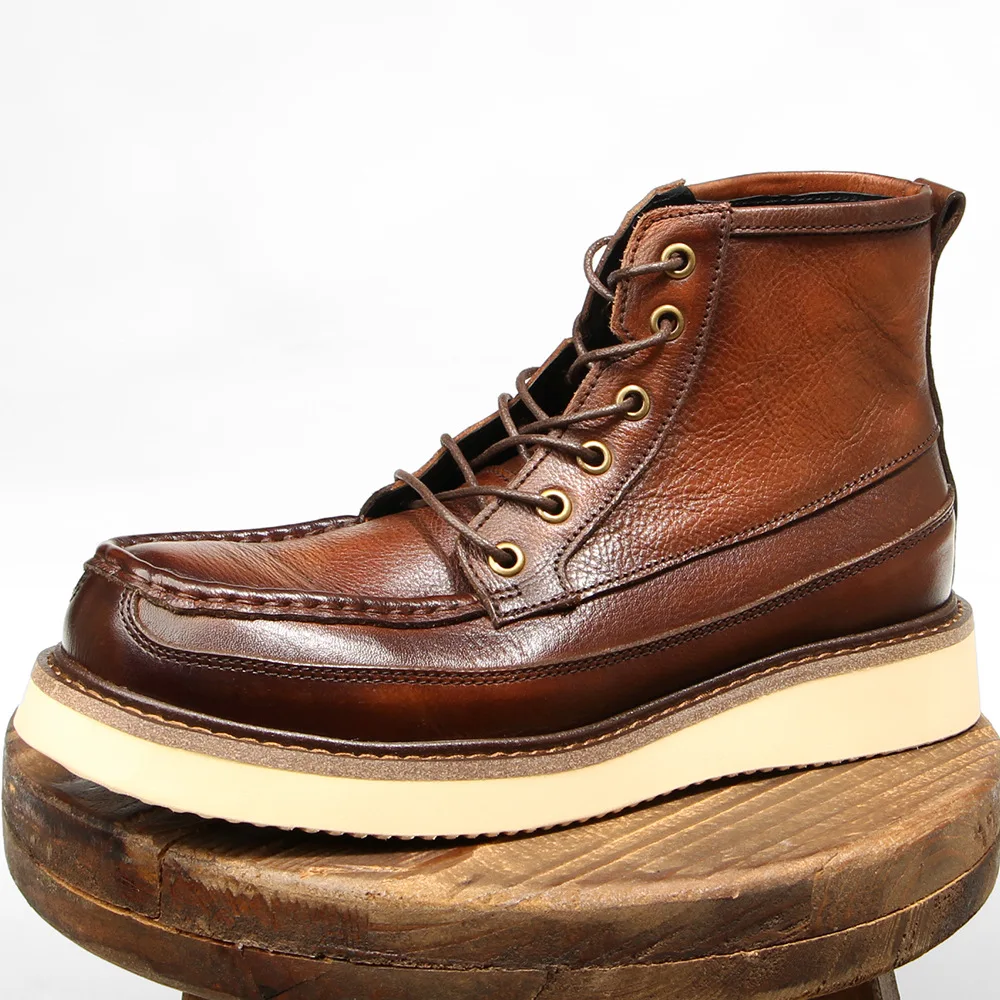 

British high-top first-layer cowhide overalls casual retro leather boots hand-polished platform men's shoes