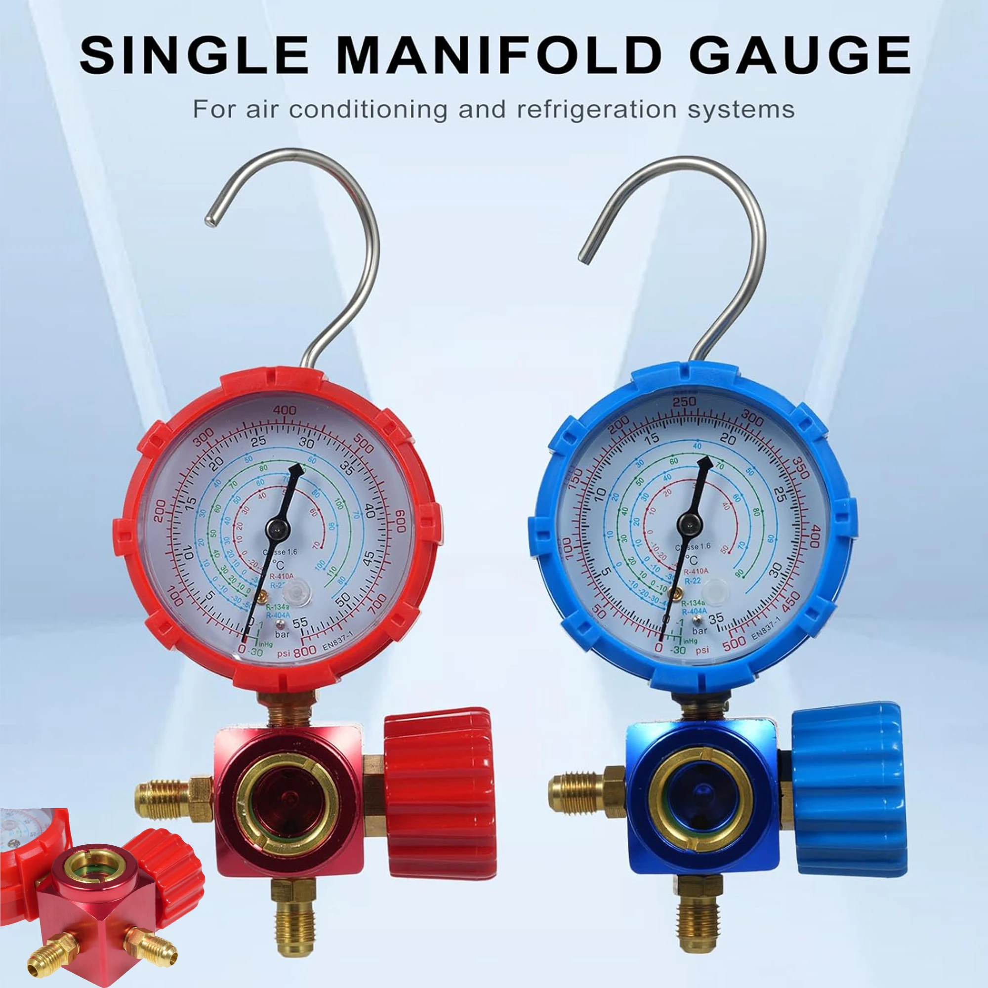 

Набор манометров переменного тока для R410A R22 R134A R404A с визуальным зеркалом, резиновая втулка 800 фунтов на квадратный дюйм/500 фунтов на квадратный дюйм