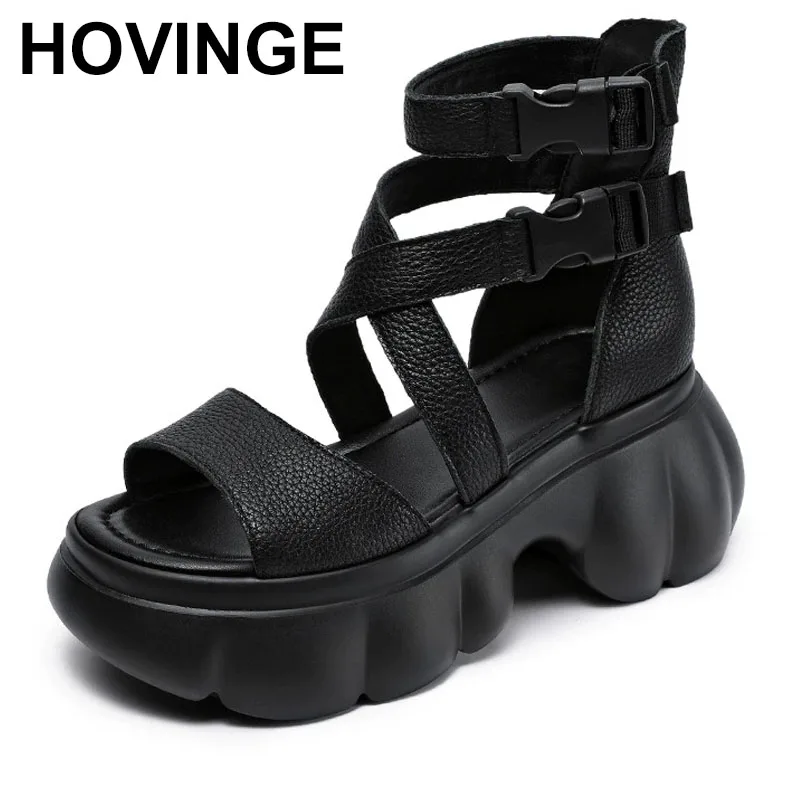 

Summer Fashion Shoes Women Sandals Retro Genuine Leather Women Wedges Platform Sandals Peep Toe High Heel