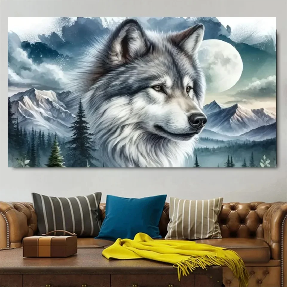 Mysterious Forest Wolf,DIY Diamond Painting Large Art,Full Diamond Mosaic Embroidery,Cross Stitch,Mountain Lanscape Home Decor,