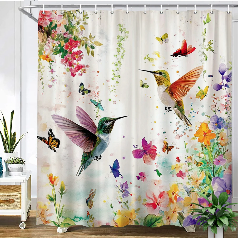 

The Modern Flowers and Birds style printed shower curtain polyester fabric bathroom curtain home decoration curtain with hooks
