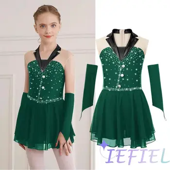 เด็กผู้หญิงแฟนซีสเก็ตลีลาชุดเต้นรําบัลเล่ต์ยิมนาสติก Latin Cha-cha ประสิทธิภาพ Dancewear ในตัวกางเกง + ถุงมือ