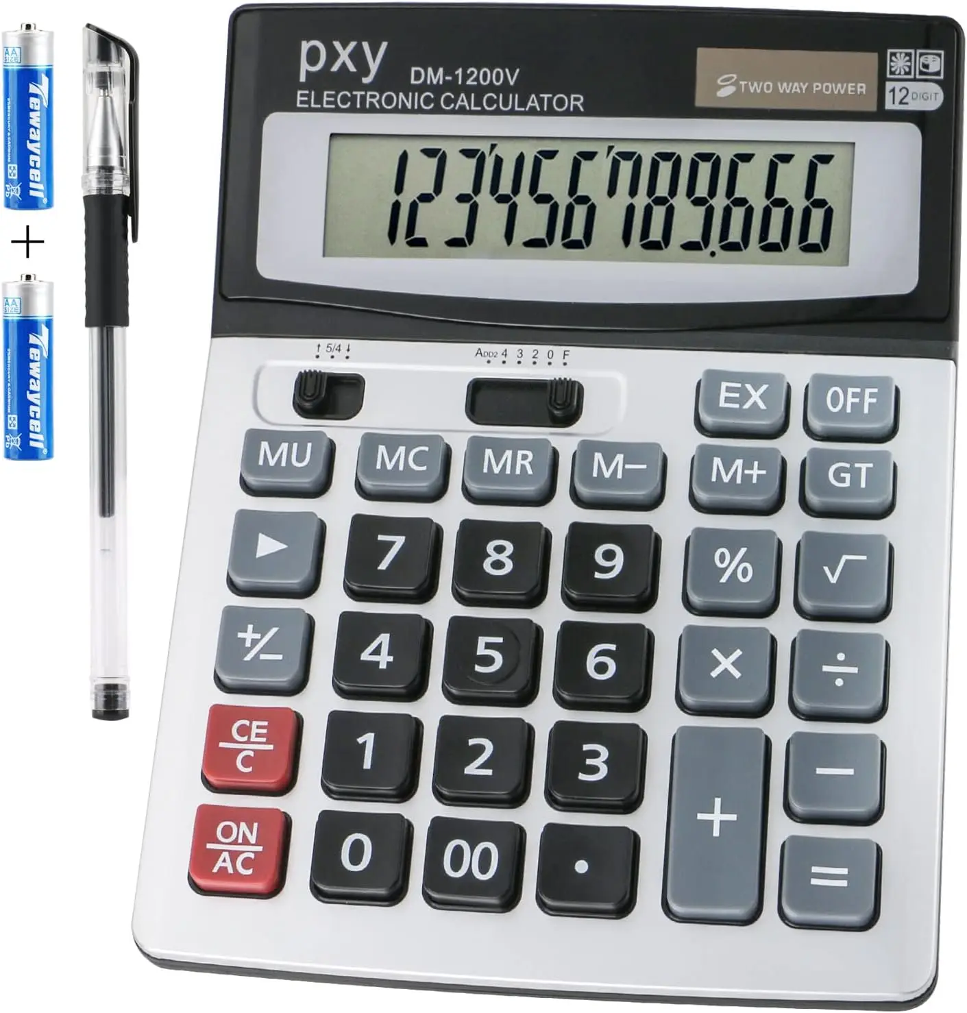 

12-Digit Large LCD Desk Calculator with Big Buttons, Solar and Battery Power for Office and School Use