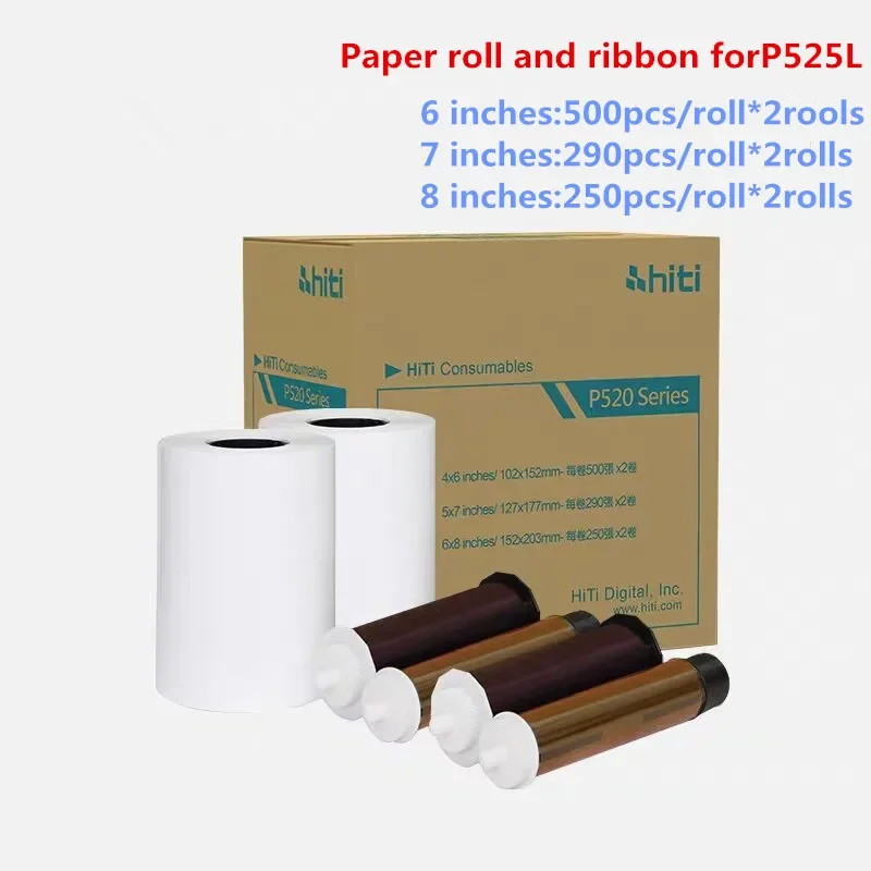 Paper Roll and Ribbon for Photo Printing Machine, P525L, 6 Inches, 7 Inches, 8 Inches