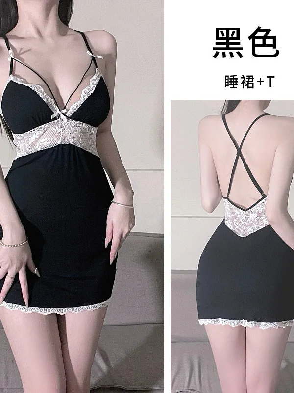 Backless Temptation Chest Pads Design Sense Strap Dress Fashion Lace Summer Women V Neck Bowknot Sweet Cute New Style Soft 118I