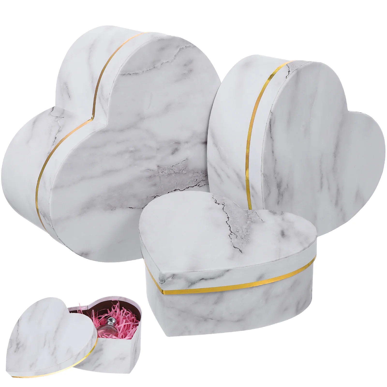 

3 Piece Marble Pattern Gift Boxes Heart Shape Storage Box Set Elegant Flower Packing Boxes for Gift Party Supplies