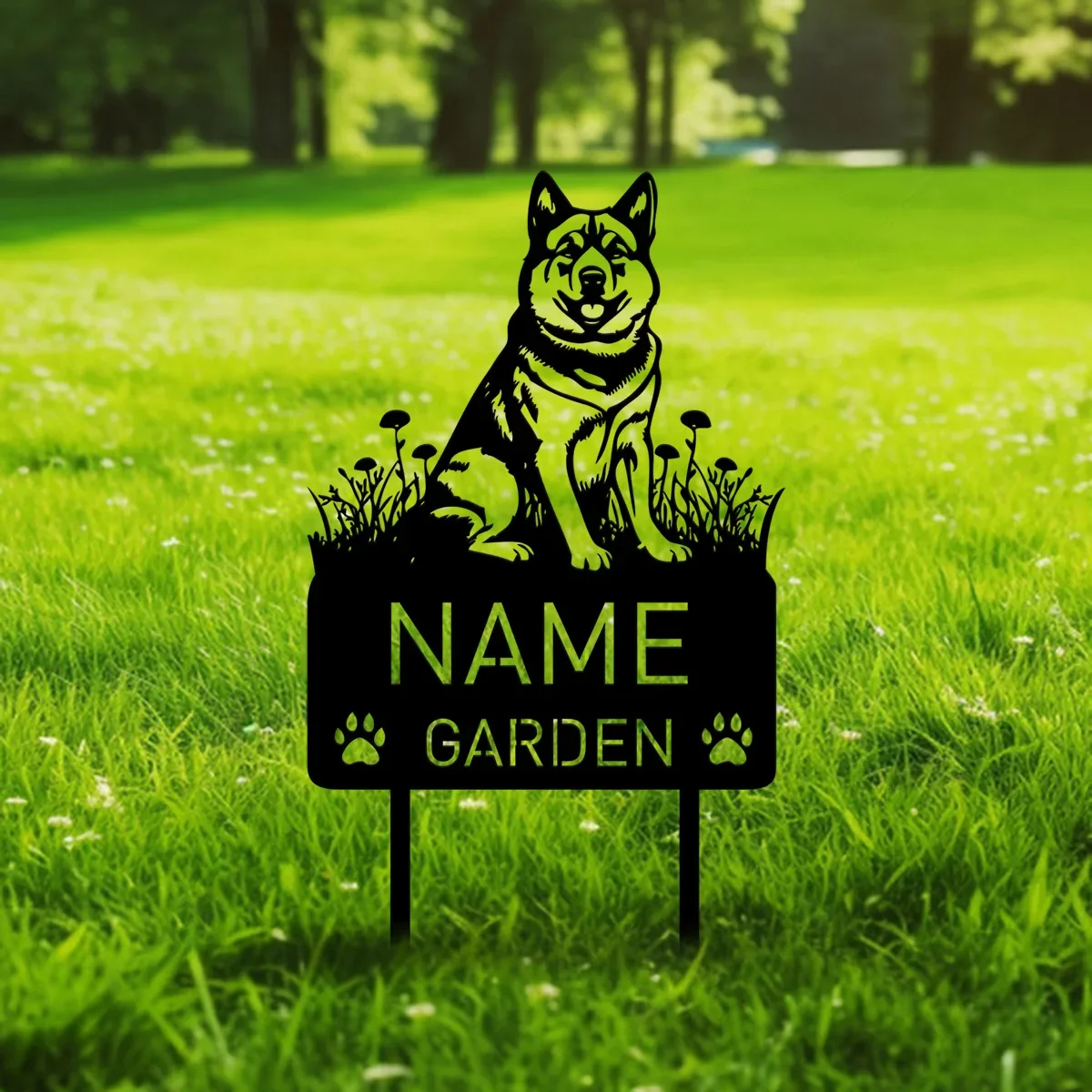 Custom American Akita Dog Metal Memorial Garden Stake Personalized Pet Grave Marker Name Sign Remembrance Stake Decor Sympathy