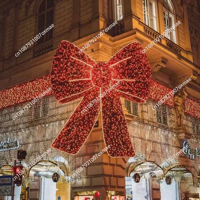 Customized Christmas Wrought Iron Bow Luminous Modeling Lighting Gate Shopping Mall Square Layout Christmas Atmosphere