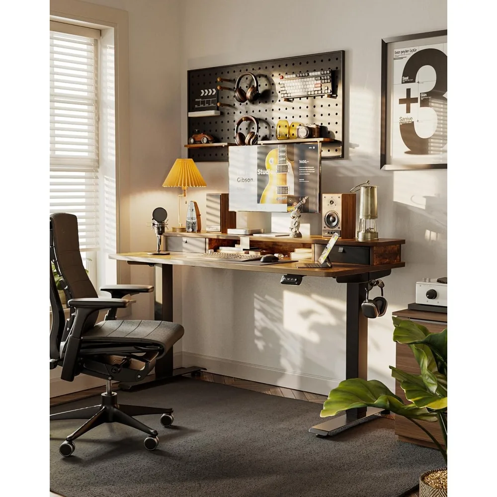 

48 x 24 inch high adjustable electric upright desk with double drawers, upright desk, home office computer workstation