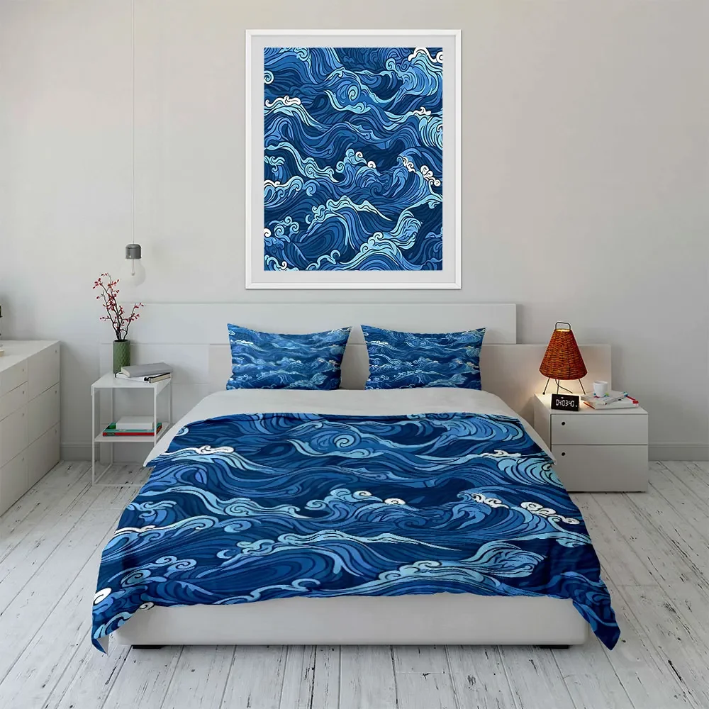 Ocean Waves Decorative Set Bedding Set with 1 Duvet Cover 2 Pillowcases Single Double King Queen, Gift