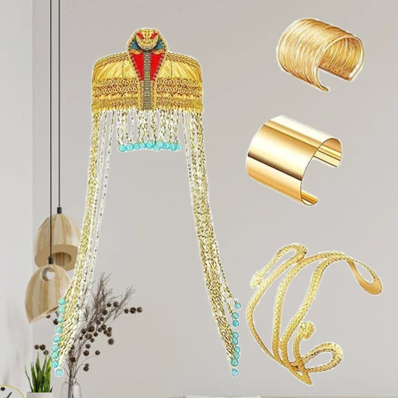 652f ägyptische Kopfbedeckung für Frauen ägyptische Kostümschmuckzubehör Schlangenarmmanschette und Handgelenksarmband für