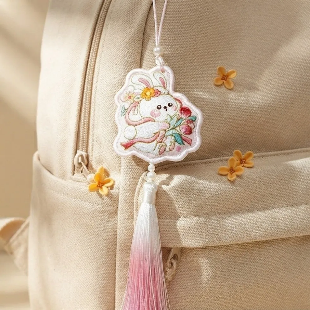 Chinese Traditional Mid-Autumn Festival Rabbit Scented Pouch Embroidery Patterns Handmade Hanfu Sachet Bag with Tassel Blessing