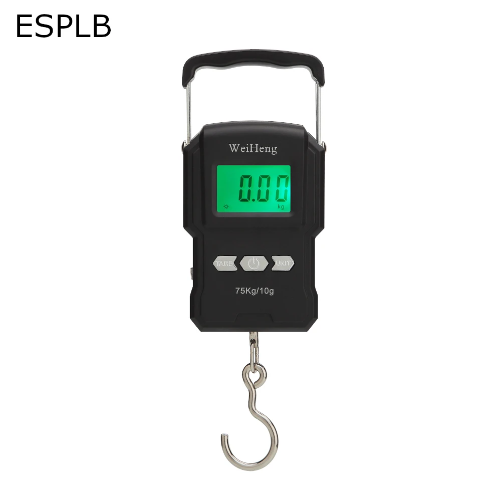 ESPLB 75kg/10g Tape Measure Digital Scale Portable Digital BackLight Fishing Hanging Hook Scale with 1M Ruler