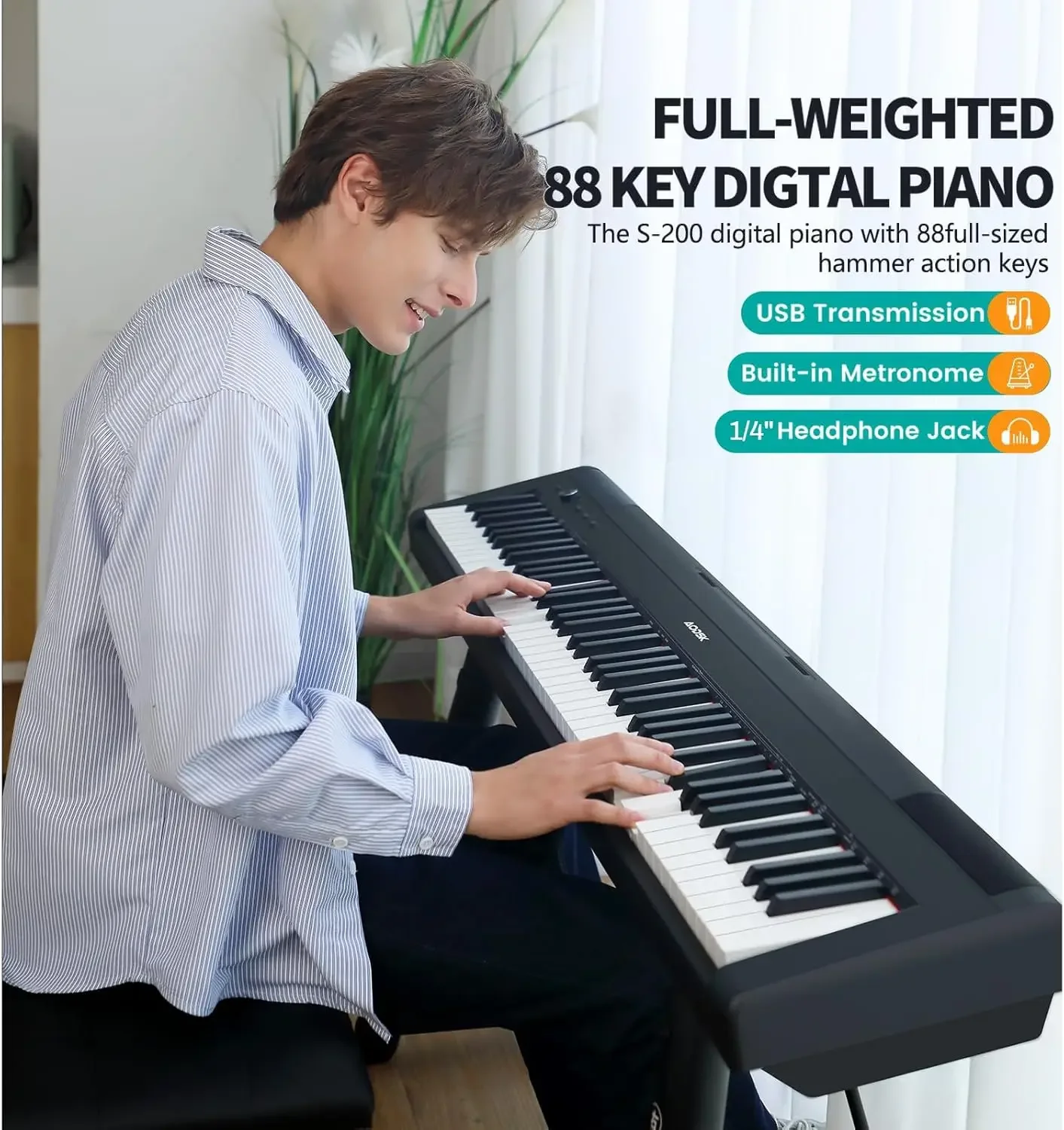 Weighted Piano 88-Key Beginner Digital Piano,Full Size Weighted keyboard with Hammer Action,with Sustain Pedal,2x25W Stere