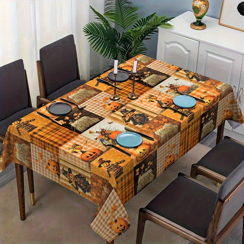 Autumn Thanksgiving Pumpkin Plaid Rectangle Tablecloth for Table Decor Halloween Spooky Kitchen Dining Table Cloth Autumn Decor