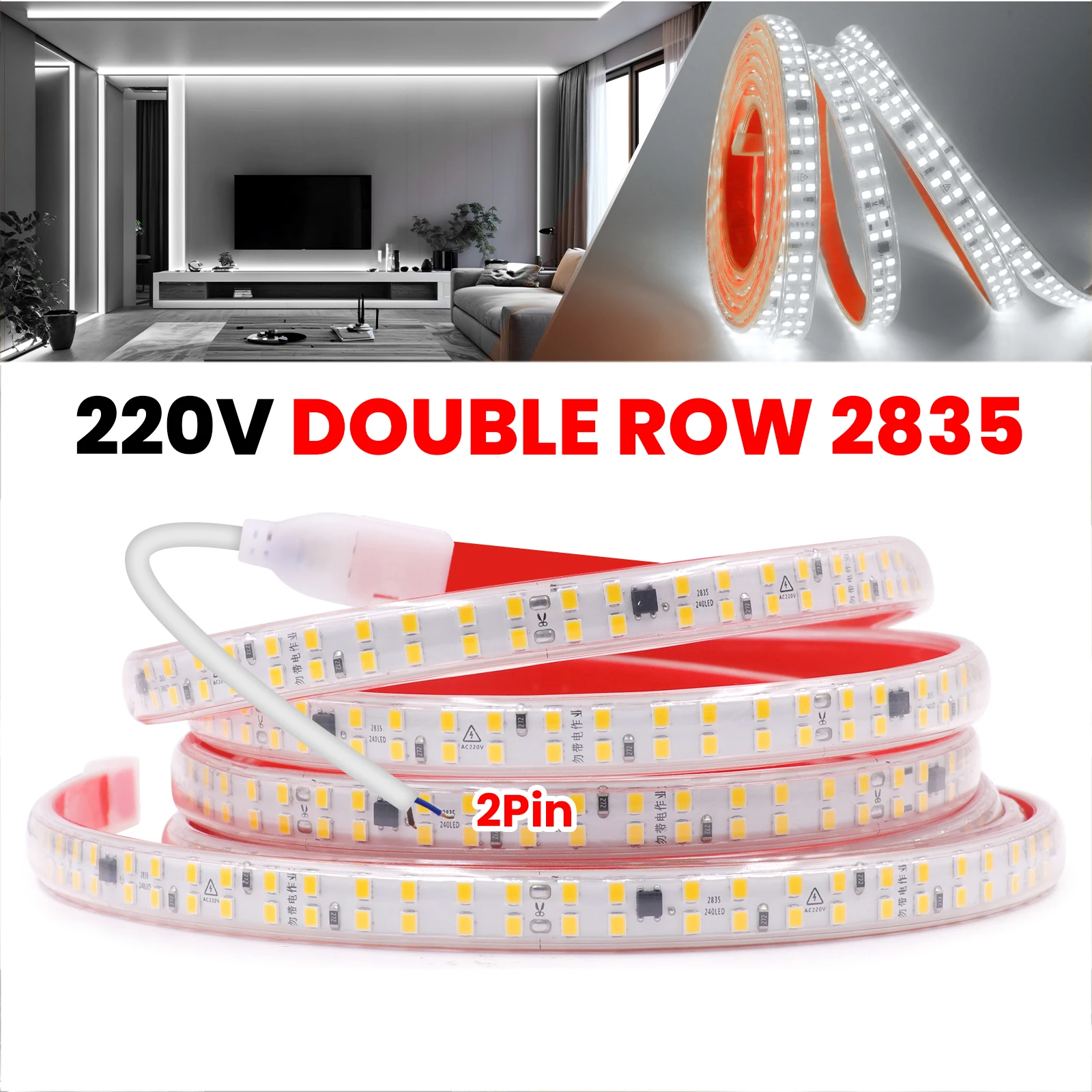 AC 220V 240Leds/M LED Strip 3000K 4000K 6000K Waterproof 10CM Cut Home Decor High Brighter Flexible Ribbon Stripe Light